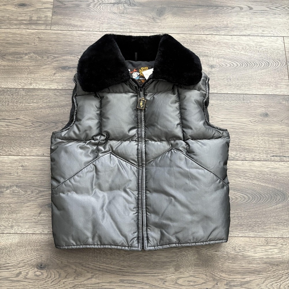 Vintage Kenny Rogers Vest Womens 10 Gray Quilted Puffer Faux‎ Fur Collar Western